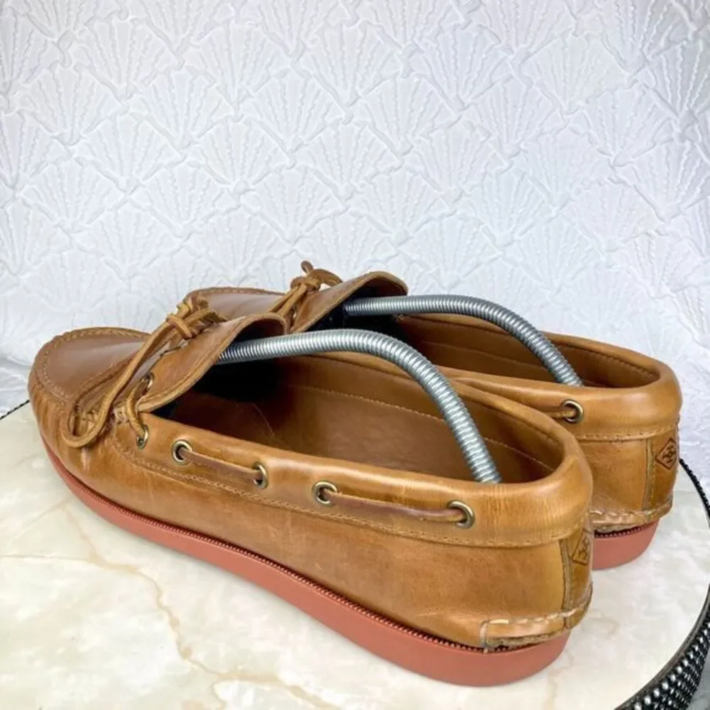Quoddy Tan Leather Moc Toe Slip-On Boat Shoes